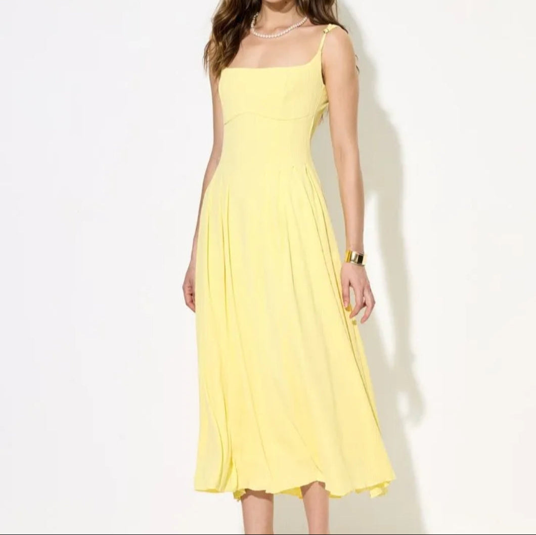 Summer Side Pleated Textured Midi Dress