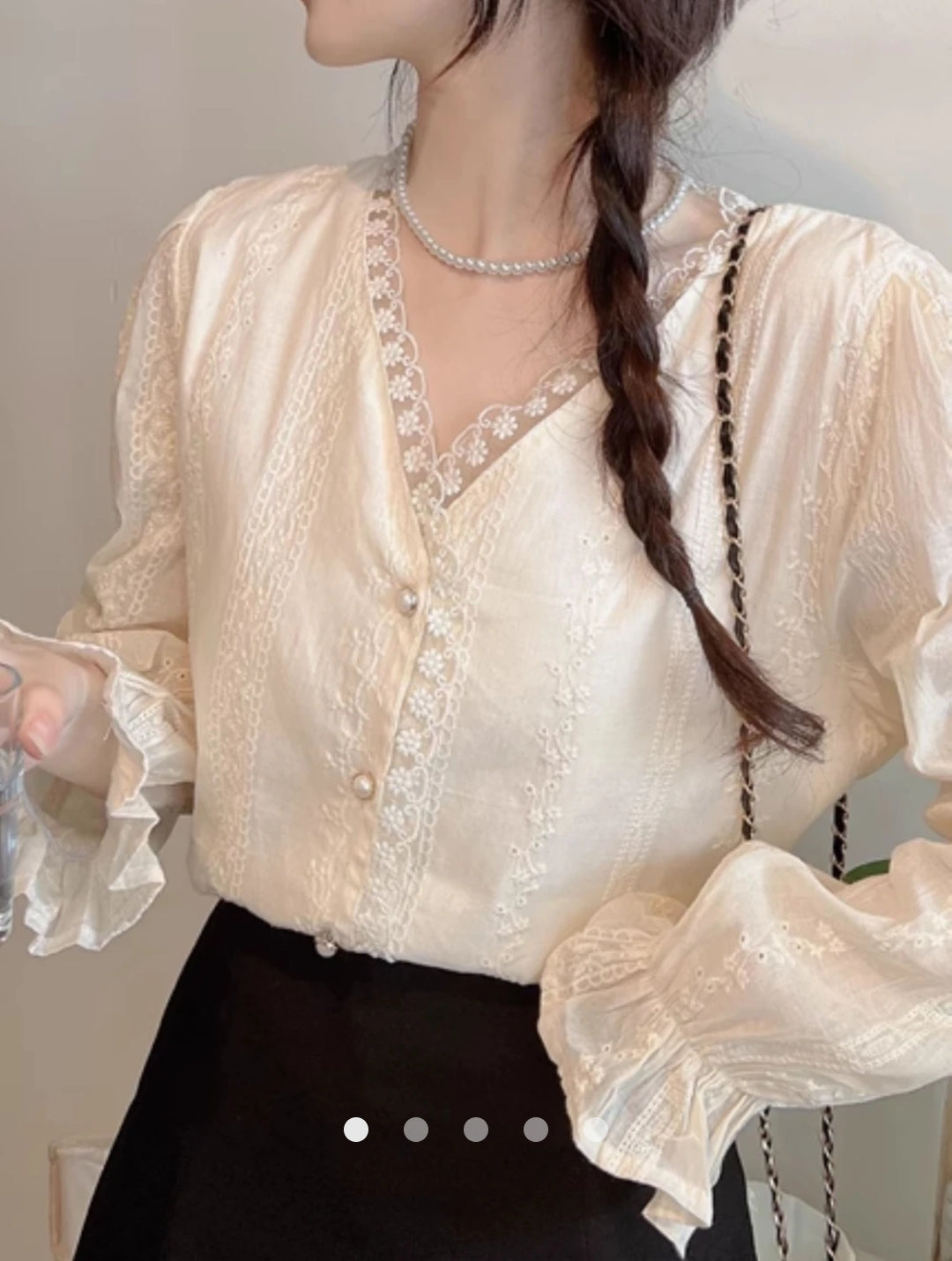 Lace Trimmed Placket Blouse