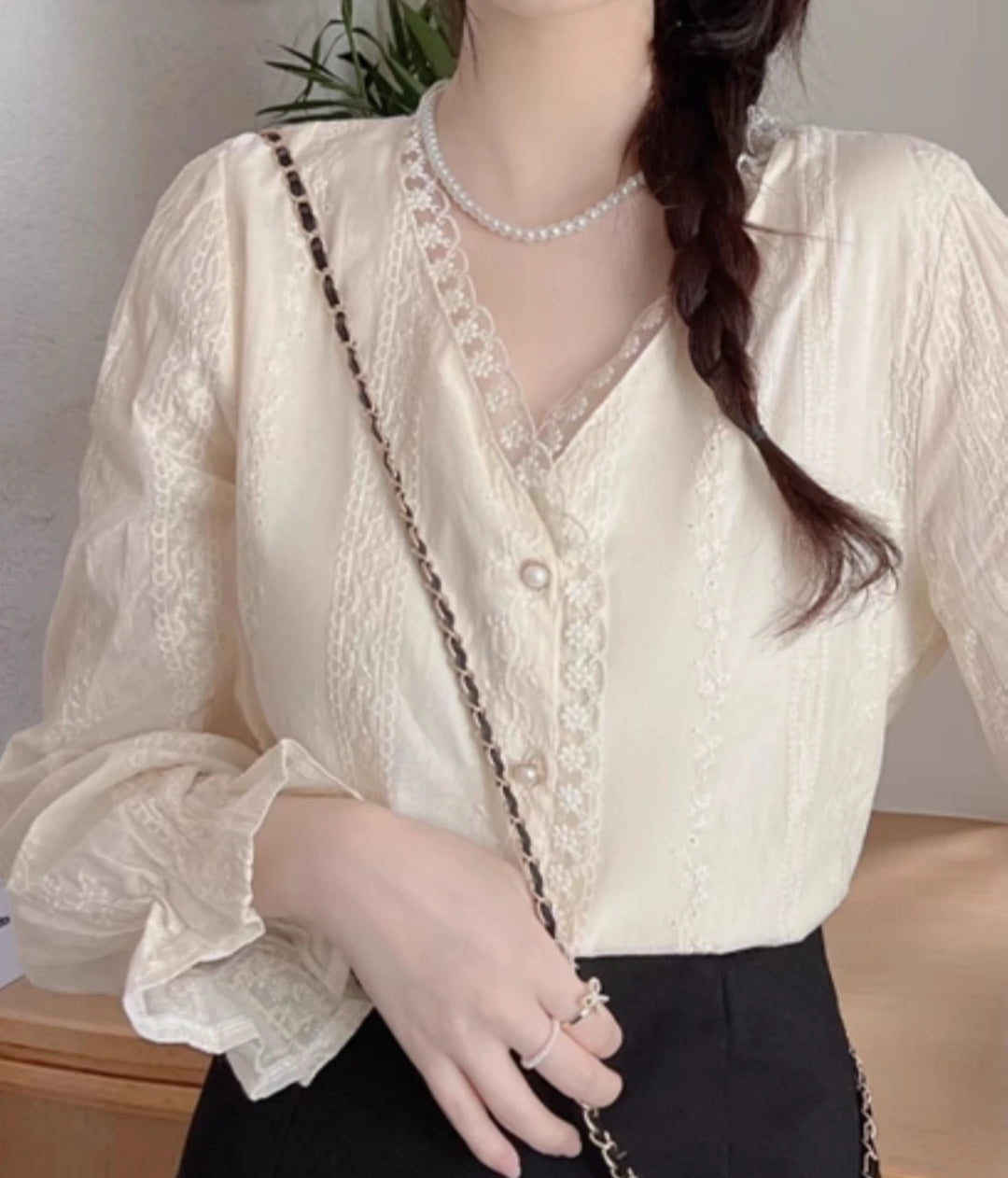 Lace Trimmed Placket Blouse