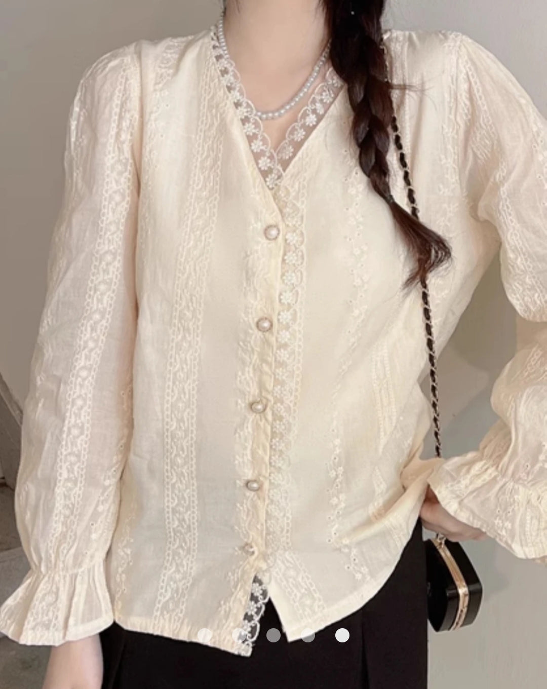 Lace Trimmed Placket Blouse