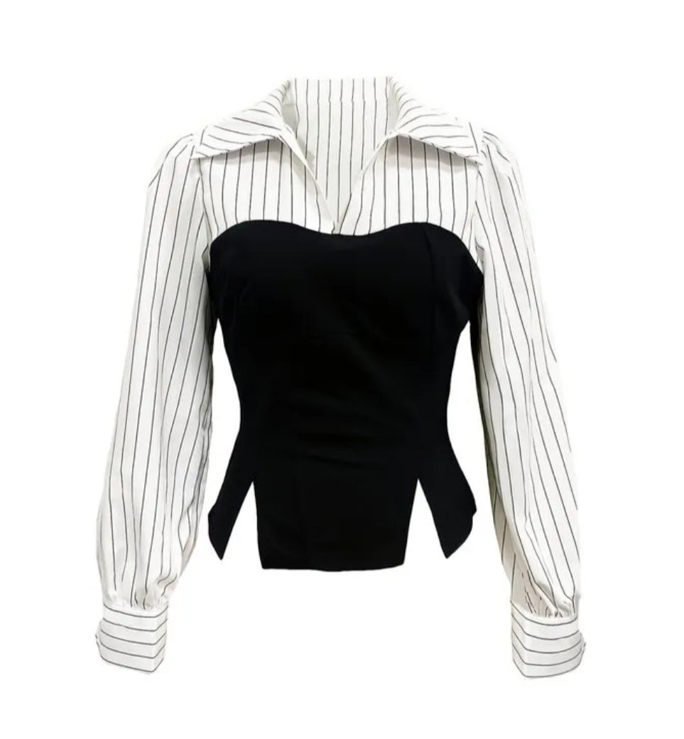 Fake Two-piece Contrast Waist Blouse