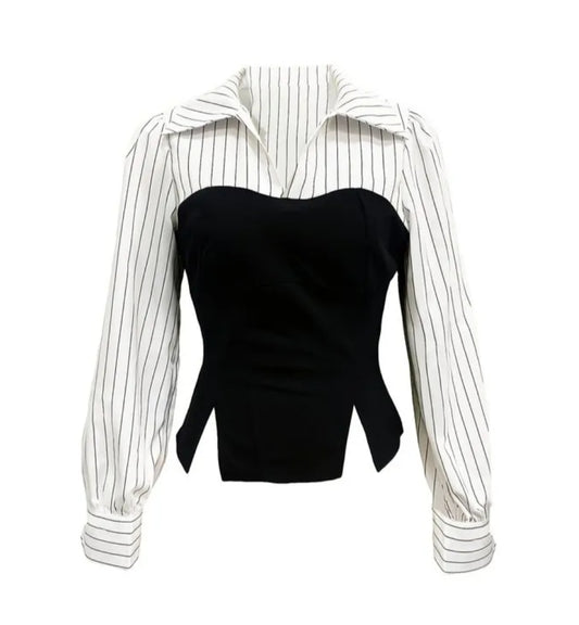 Fake Two-piece Contrast Waist Blouse
