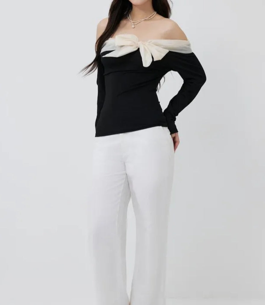 Off-shoulder Patchwork Top