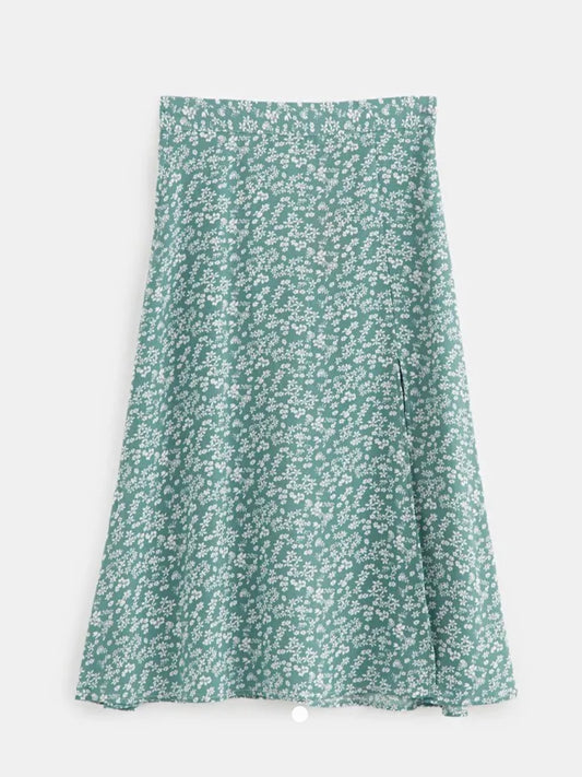 Printed Slit A-Line Midi Skirt