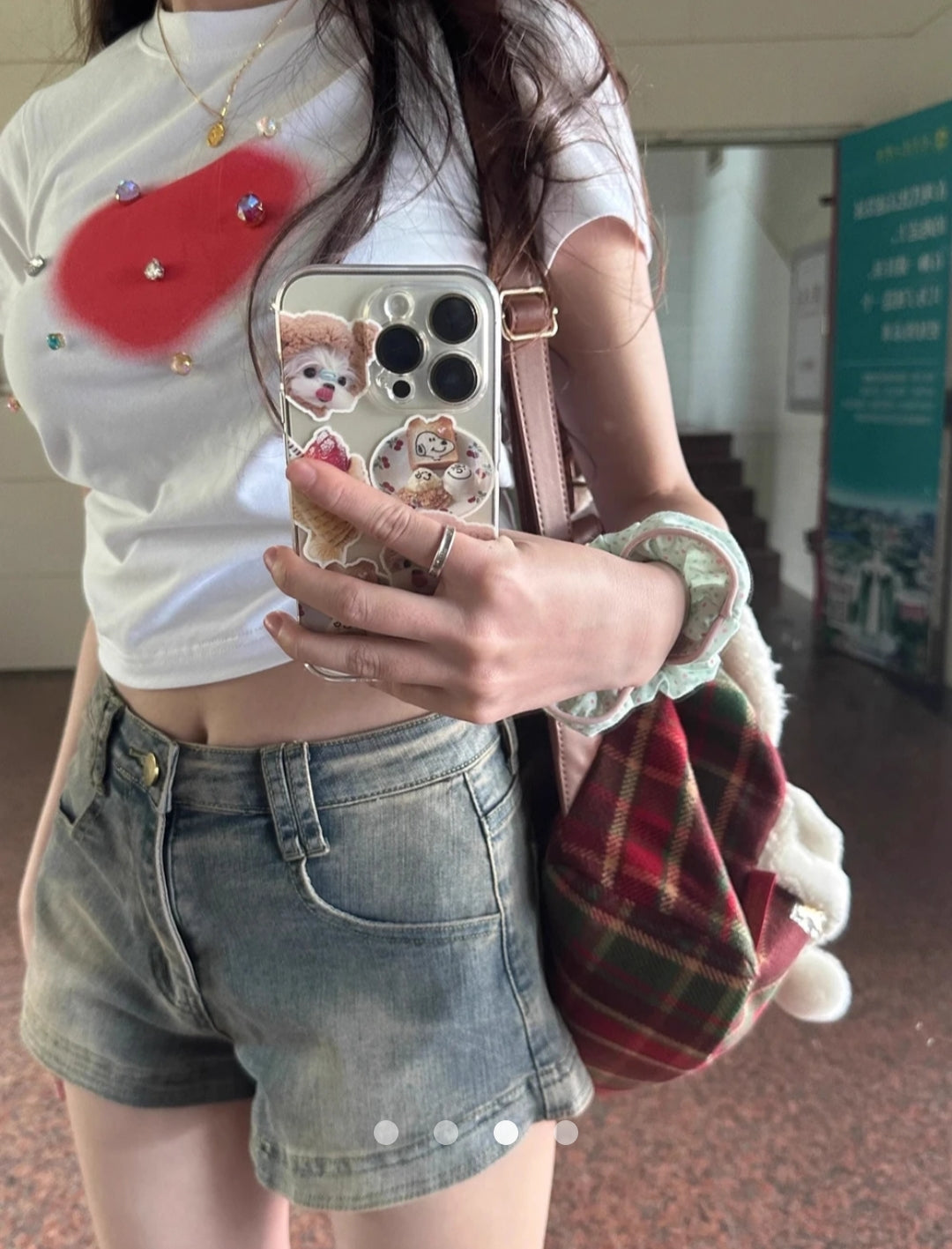 Contrast Stitch Denim Wide Leg Shorts