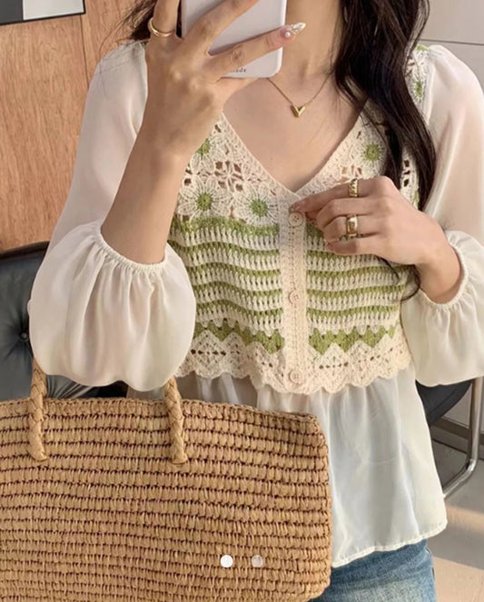 Sweet Lantern Sleeve Cutout Hip Length Top