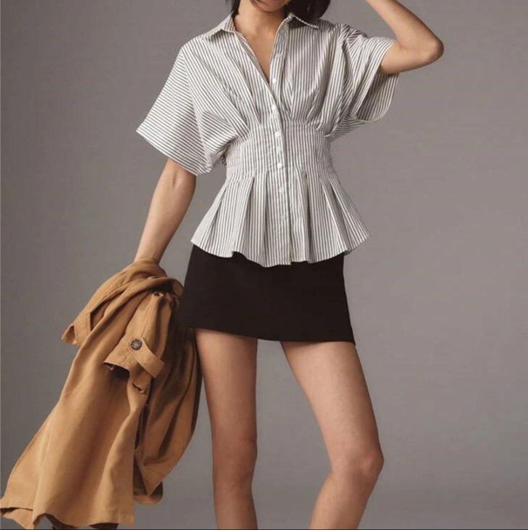 Waist Pleated Lace Blouse