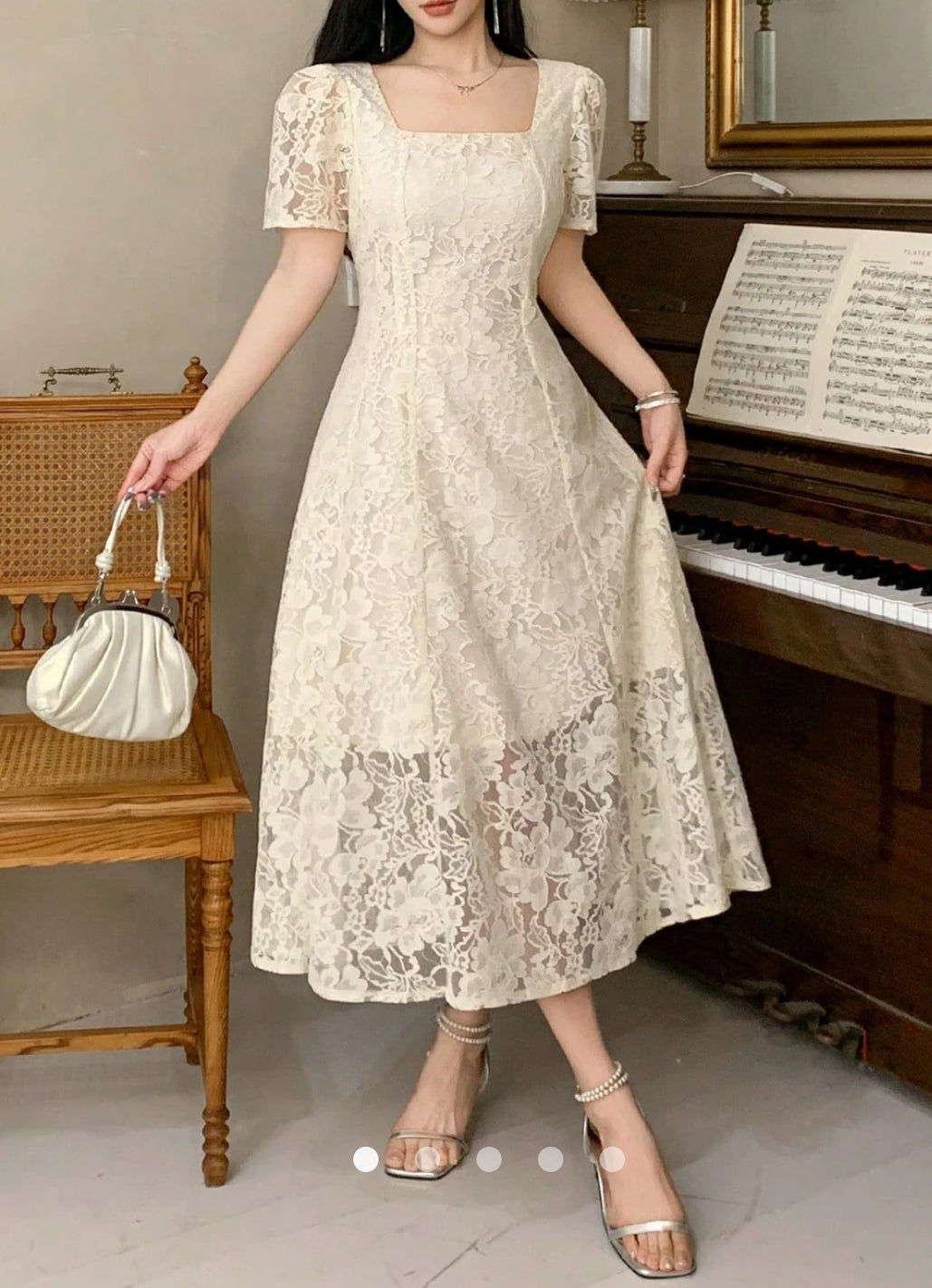 Lace-trimmed A-Line Dress