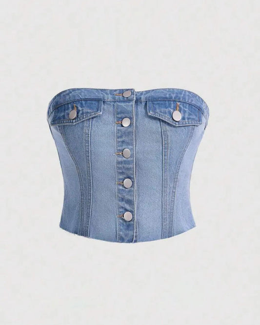 Front Buttoned Denim Corset Top