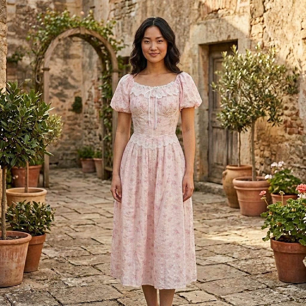 Lace Trimmed Midi Dress