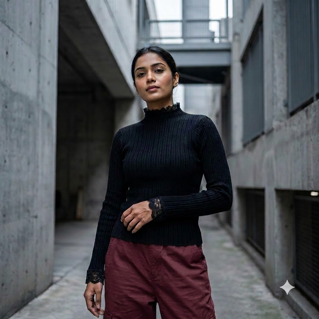 Lace trim Knitted Top