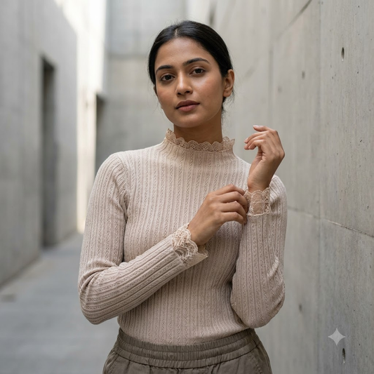 Lace Trim Knitted Top