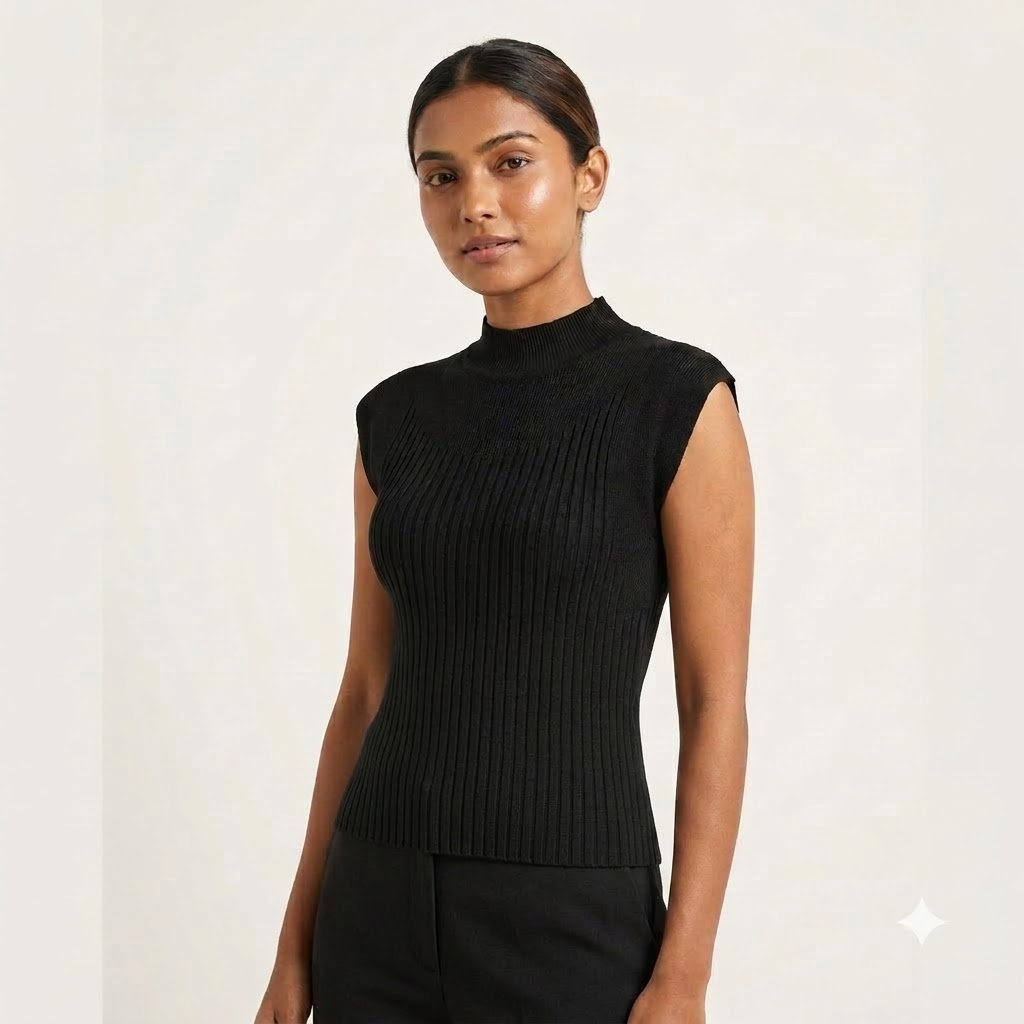 Mock Neck Cap Sleeve Top