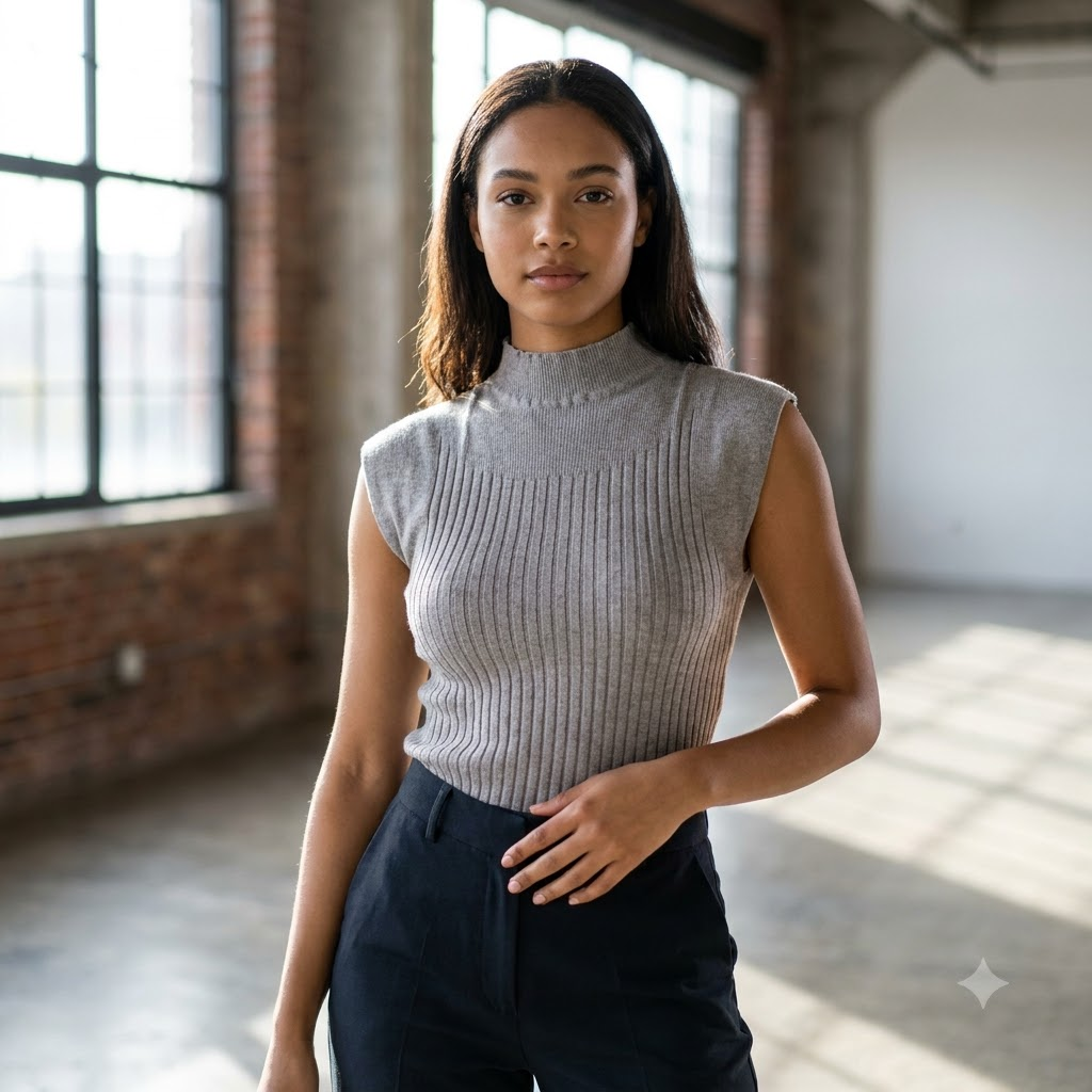 Mock Neck Cap Sleeve Top