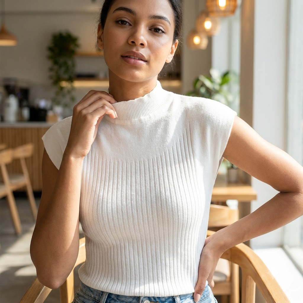 Mock Neck Cap Sleeve Top
