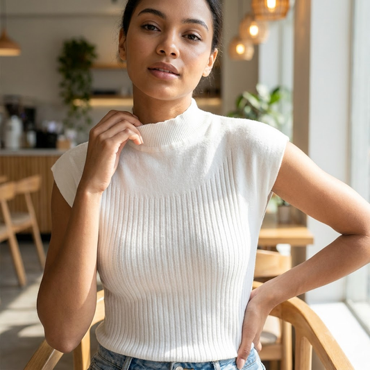 Mock Neck Cap Sleeve Top