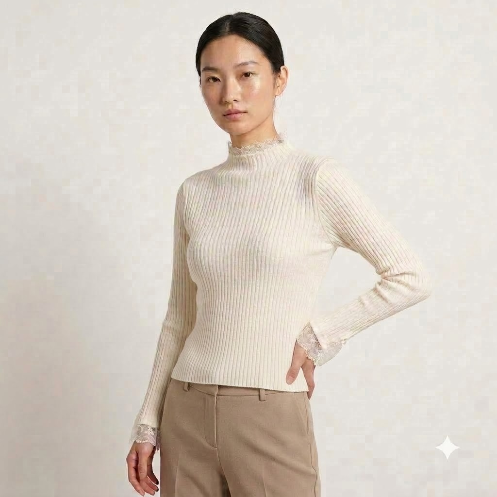 Lace Trim Knitted Top