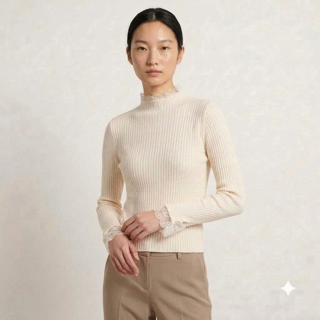 Lace Trim Knitted Top