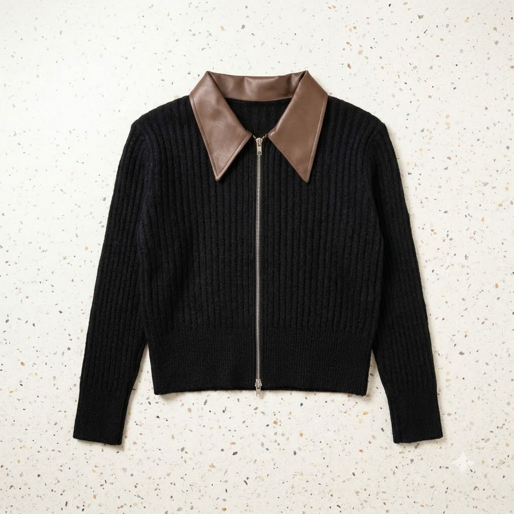 Leather Collar Double Zipper