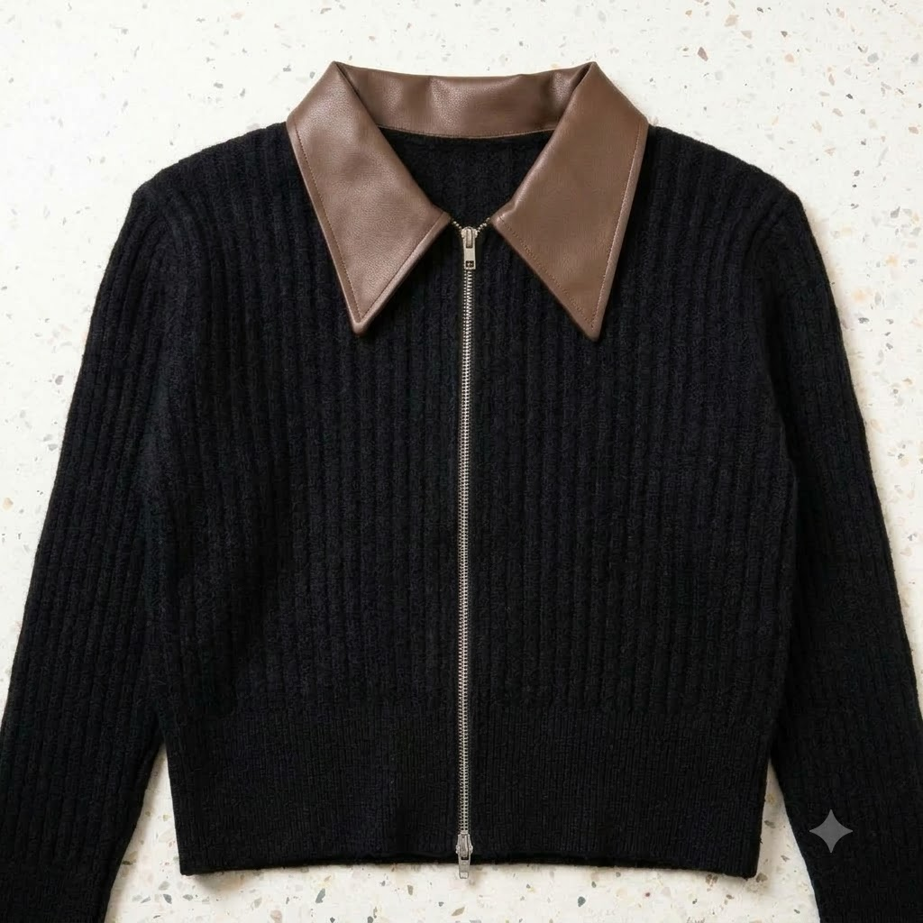 Leather Collar Double Zipper