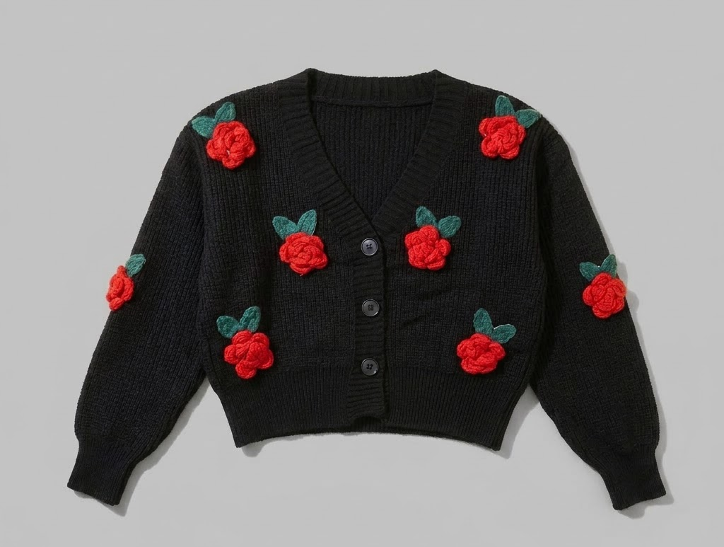3D Floral Knit Cardigan