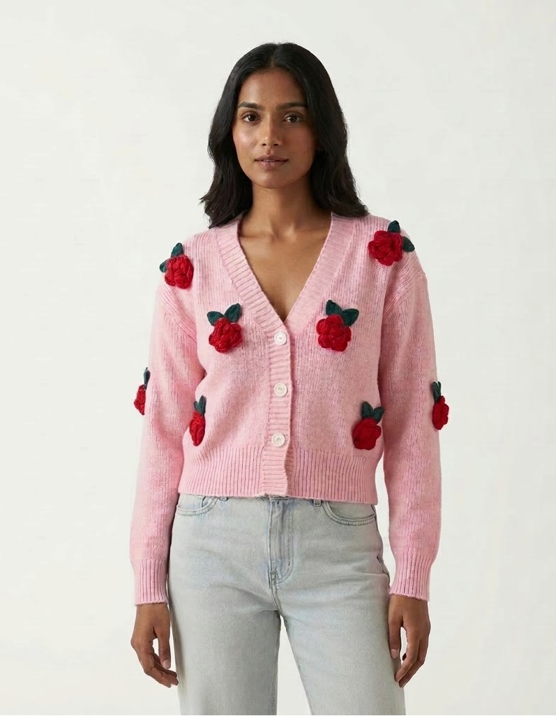 3D Floral Knit Cardigan