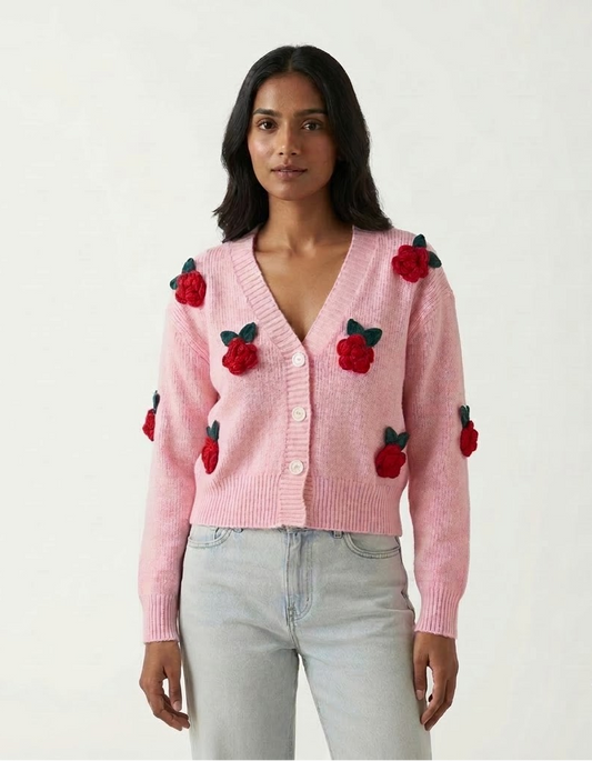 3D Floral Knit Cardigan