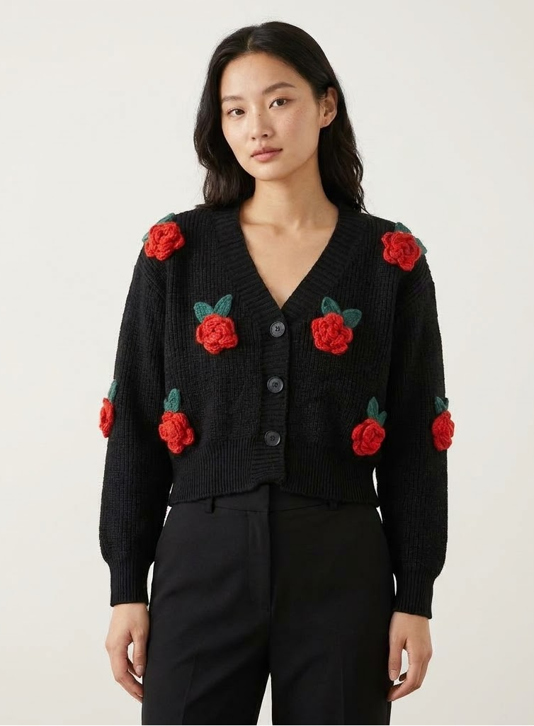3D Floral Knit Cardigan