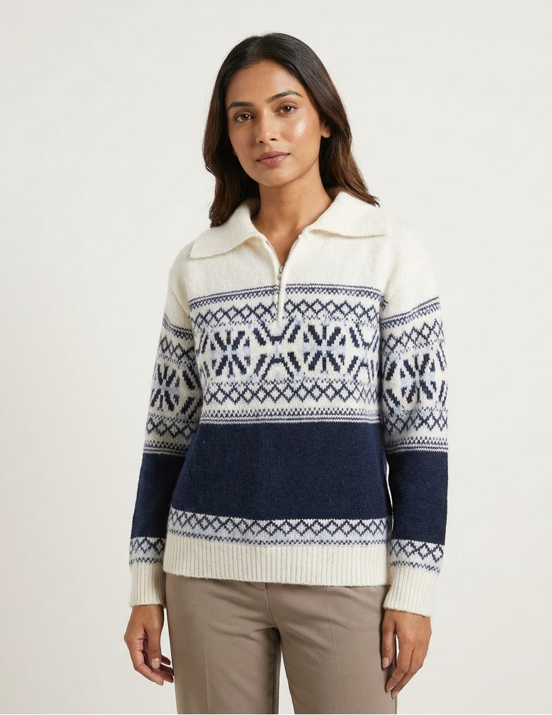 Nordic Print Half Zipper