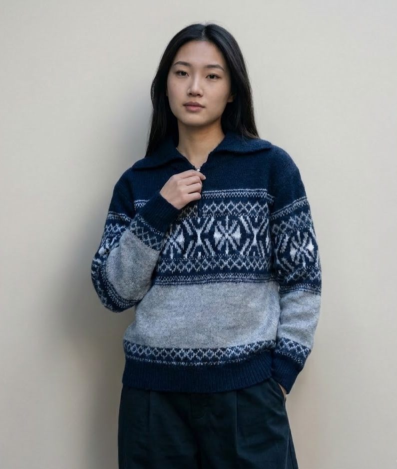 Nordic Print Half Zipper