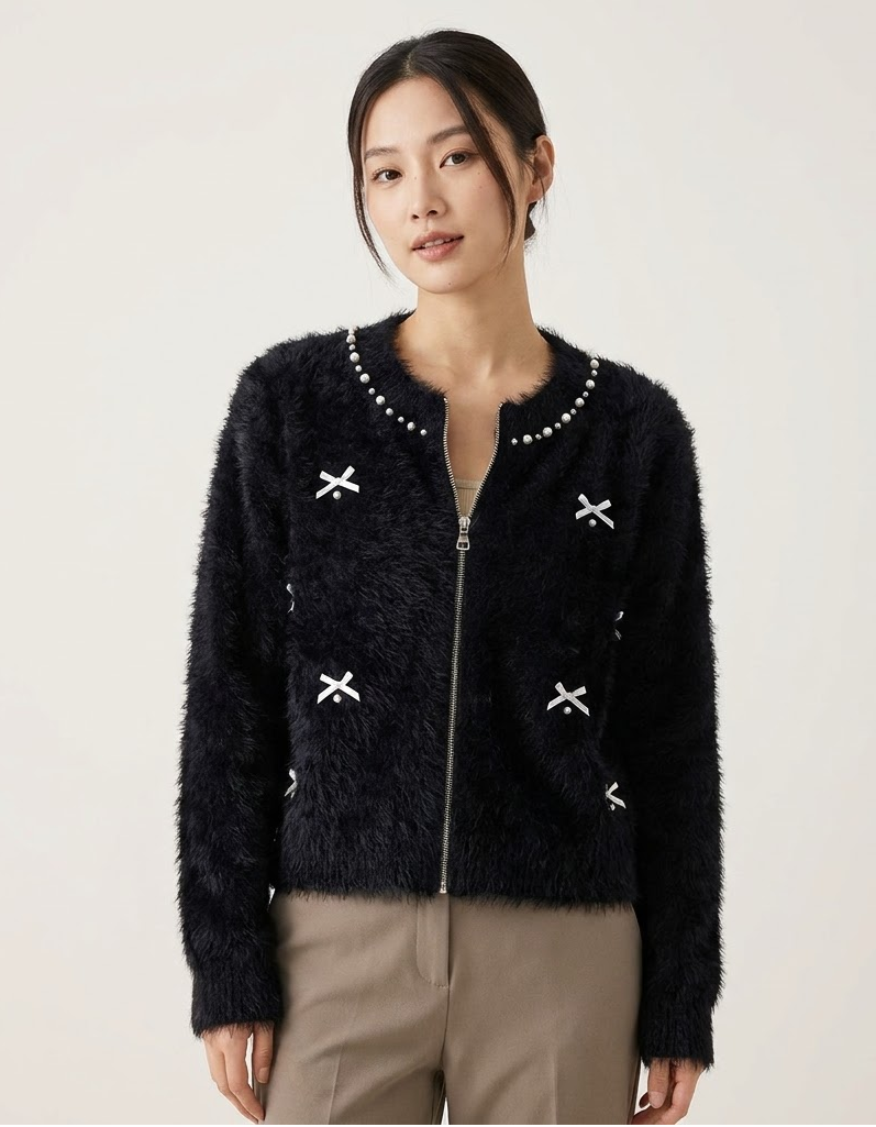 Faux Fur Bow Zipper