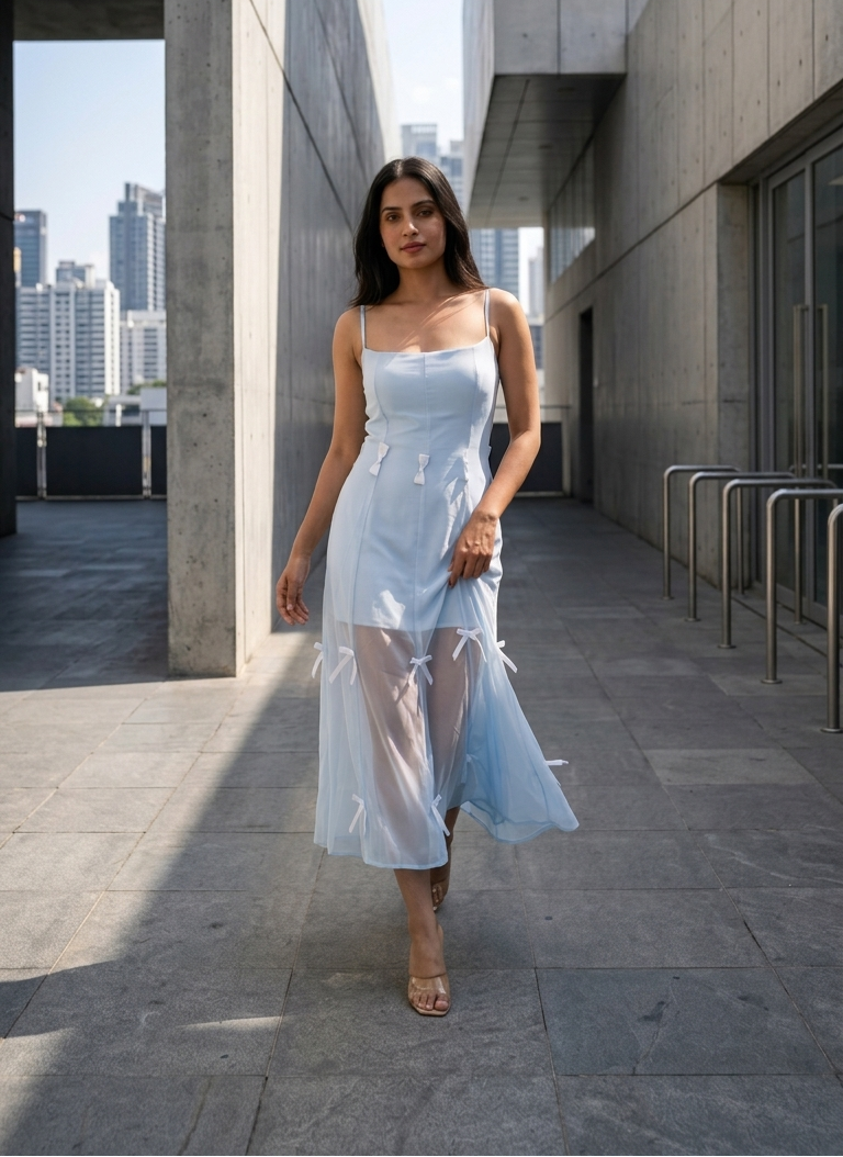 3 in 1 Adjustable Strap Multi-Wear Long Dress With Bow