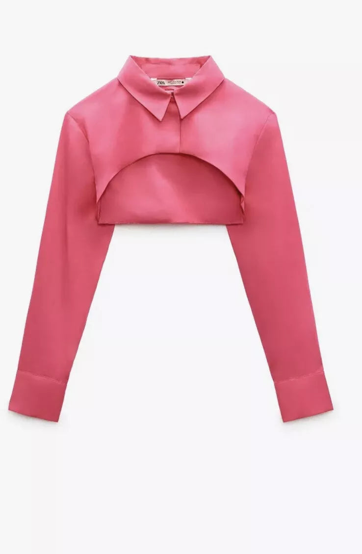 ZARA Long Sleeve Poplin Crop Top