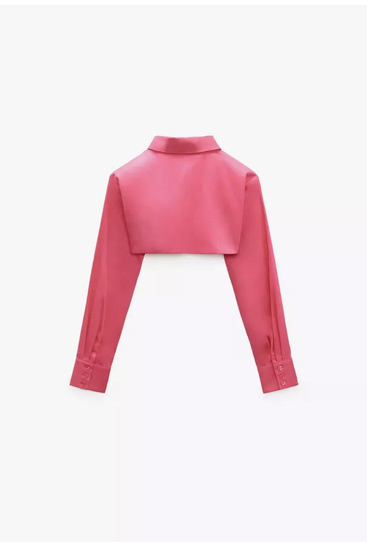 ZARA Long Sleeve Poplin Crop Top