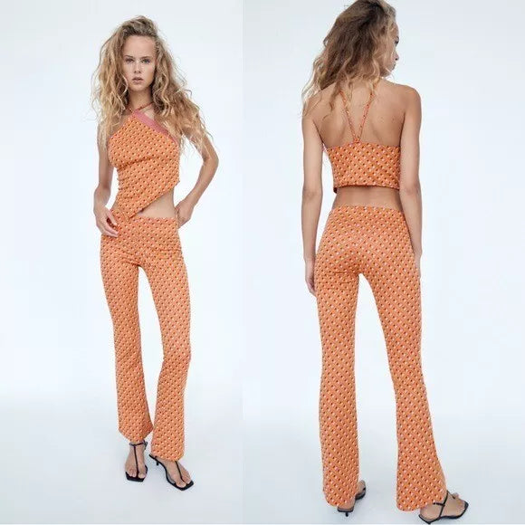 Zara Jacquard Knit Geometric Flare Pant